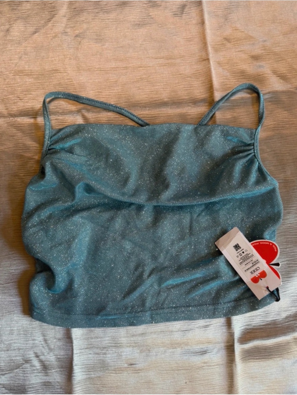 Cider Teal Sparkle Strappy Crop Camisole